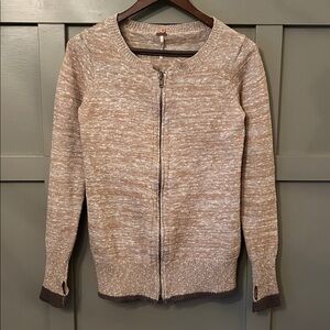 Free People Full Zip Cardigan Sweater Cotton Wool Blend Tan Size Medium